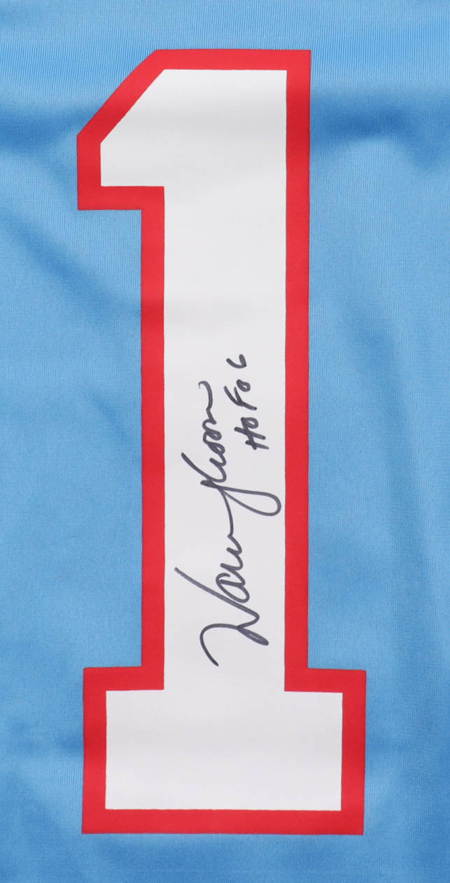 Warren Moon Signed Oilers Nike Authentic Jersey Inscribed "HOF 06" (Beckett) at PristineAuction.com Warren Moon Signed Oilers Nike Authentic Jersey Inscribed "HOF 06" (Beckett) at PristineAuction.com