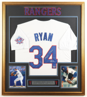 Nolan Ryan Signed Custom Framed Jersey Display Inscribed "324 Wins" & "5,714 K's" with (2) Logo Pins & Stat Plaque (PSA) at PristineAuction.com