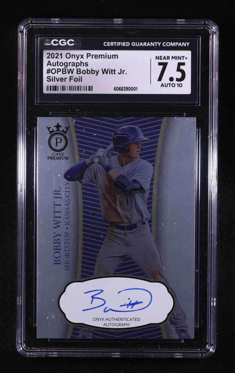 Bobby Witt Jr. 2021 Onyx Premium Autographs Silver Foil #OPBW RC (CGC 7.5 | Autograph Graded 10) at PristineAuction.com Bobby Witt Jr. 2021 Onyx Premium Autographs Silver Foil #OPBW RC (CGC 7.5 | Autograph Graded 10) at PristineAuction.com
