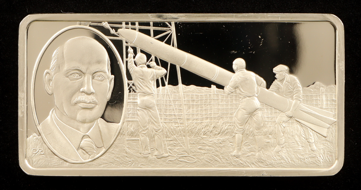 Franklin Mint One Hundred Greatest Americans: Robert A. Millikan - 500 Grains (1.14 Troy Ounces) Sterling Silver Bullion Bar at PristineAuction.com Franklin Mint One Hundred Greatest Americans: Robert A. Millikan - 500 Grains (1.14 Troy Ounces) Sterling Silver Bullion Bar at PristineAuction.com