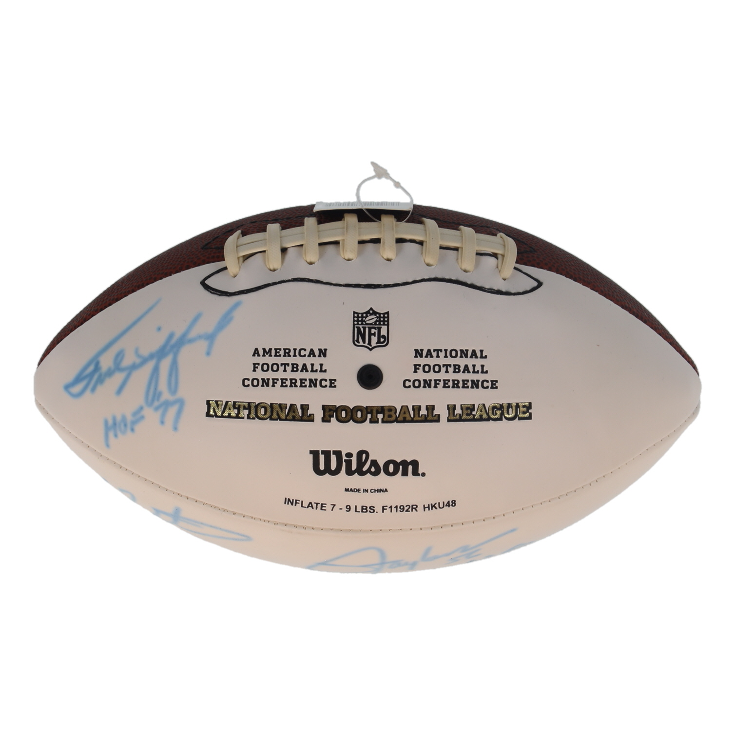 Lawrence Taylor, Frank Gifford & Fran Tarkenton Signed NFL The Duke Football Inscribed "HOF 77" (JSA) at PristineAuction.com Lawrence Taylor, Frank Gifford & Fran Tarkenton Signed NFL The Duke Football Inscribed "HOF 77" (JSA) at PristineAuction.com