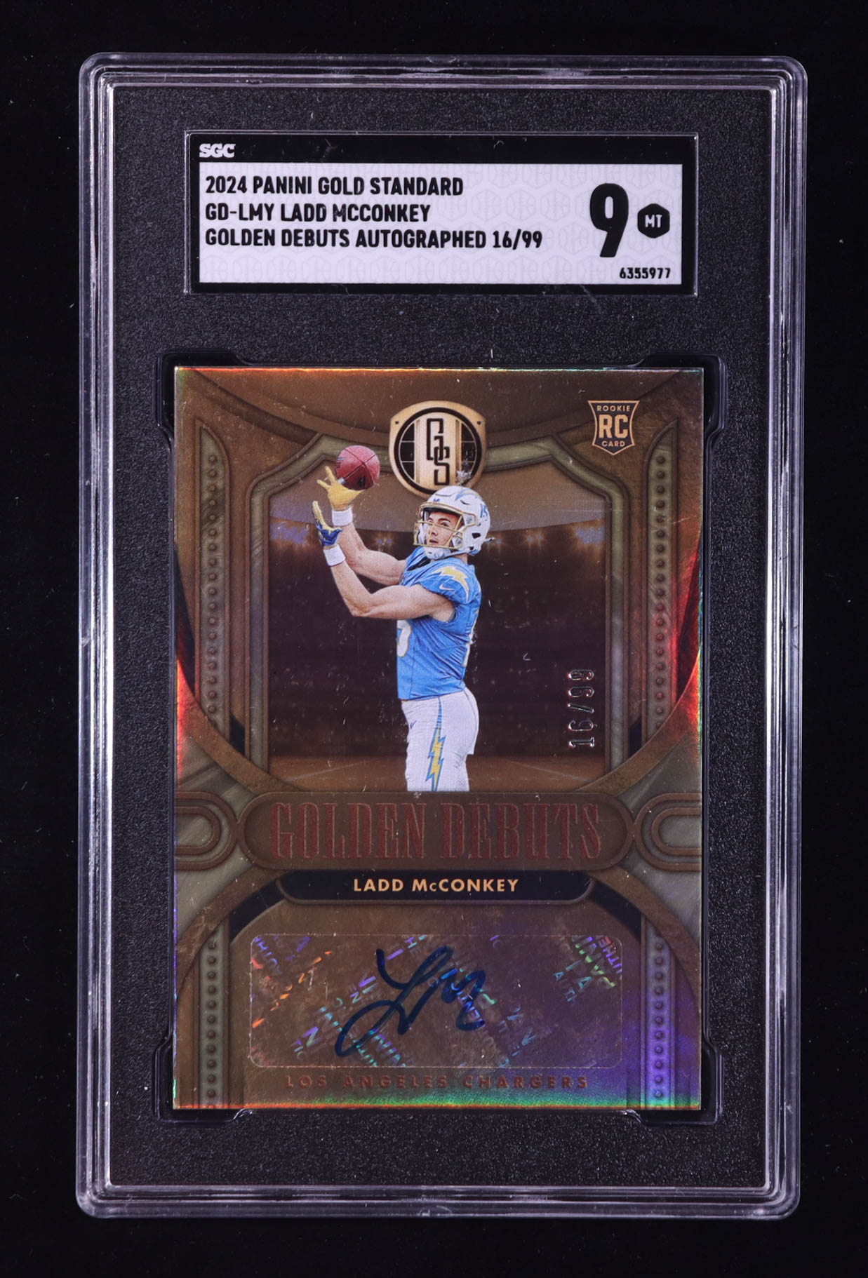 Ladd McConkey 2024 Panini Gold Standard Golden Debuts Autographs #11 RC #16/99 (SGC 9) at PristineAuction.com Ladd McConkey 2024 Panini Gold Standard Golden Debuts Autographs #11 RC #16/99 (SGC 9) at PristineAuction.com