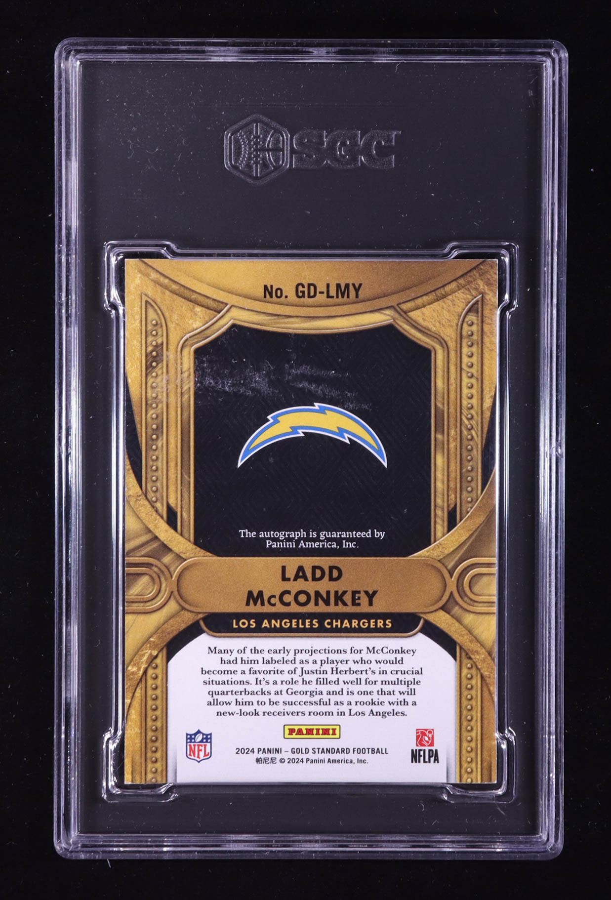 Ladd McConkey 2024 Panini Gold Standard Golden Debuts Autographs #11 RC #16/99 (SGC 9) at PristineAuction.com Ladd McConkey 2024 Panini Gold Standard Golden Debuts Autographs #11 RC #16/99 (SGC 9) at PristineAuction.com