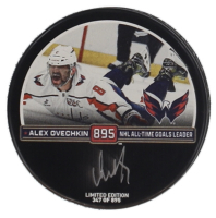 Alexander Ovechkin Signed Capitals Logo All-Time Goals Leader Commemorative Hockey Puck (Fanatics) at PristineAuction.com