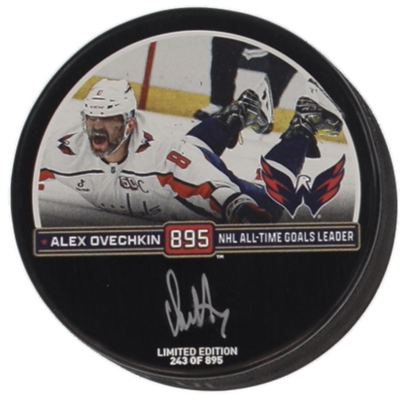Alexander Ovechkin Signed Capitals Logo All-Time Goals Leader Commemorative Hockey Puck (Fanatics) at PristineAuction.com Alexander Ovechkin Signed Capitals Logo All-Time Goals Leader Commemorative Hockey Puck (Fanatics) at PristineAuction.com