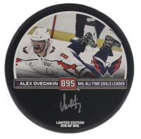 Alexander Ovechkin Signed Capitals Logo All-Time Goals Leader Commemorative Hockey Puck (Fanatics) at PristineAuction.com