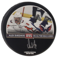 Alexander Ovechkin Signed Capitals Logo All-Time Goals Leader Commemorative Hockey Puck (Fanatics) at PristineAuction.com