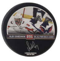 Alexander Ovechkin Signed Capitals Logo All-Time Goals Leader Commemorative Hockey Puck (Fanatics) at PristineAuction.com