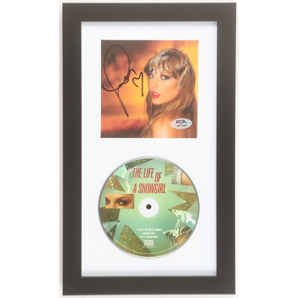 Taylor Swift Signed Custom Framed "The Life Of A Showgirl" CD Insert Display with Disc (PSA) at PristineAuction.com