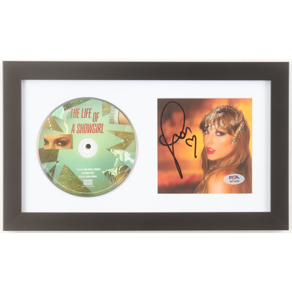 Taylor Swift Signed Custom Framed "The Life Of A Showgirl" CD Insert Display with Disc (PSA) at PristineAuction.com