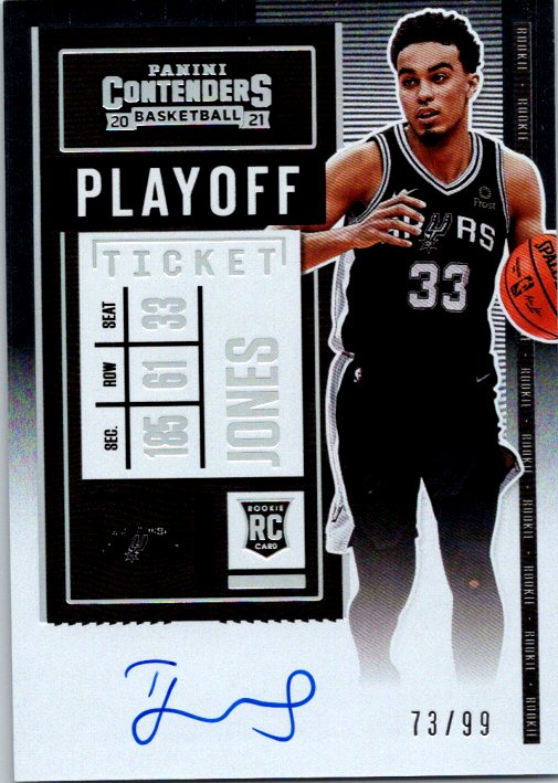 Tre Jones 2020-21 Panini Contenders Playoff Ticket Autographs #120 RC #73/99 at PristineAuction.com Tre Jones 2020-21 Panini Contenders Playoff Ticket Autographs #120 RC #73/99 at PristineAuction.com
