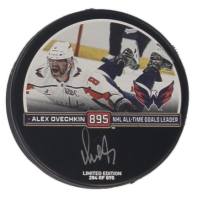 Alexander Ovechkin Signed LE Capitals Logo All-Time Goals Leader Commemorative Hockey Puck (Fanatics) at PristineAuction.com