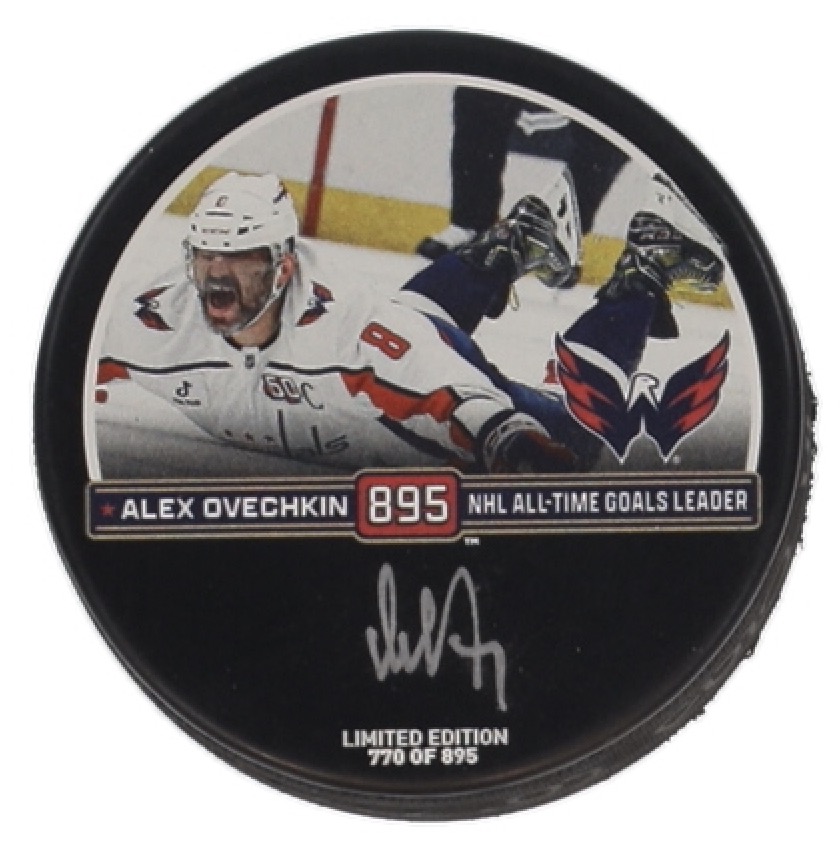 Alexander Ovechkin Signed Capitals Logo All-Time Goals Leader Commemorative Hockey Puck (Fanatics) at PristineAuction.com Alexander Ovechkin Signed Capitals Logo All-Time Goals Leader Commemorative Hockey Puck (Fanatics) at PristineAuction.com