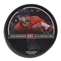 Alexander Ovechkin Signed Capitals Logo All-Time Goals Leader Commemorative Hockey Puck (Fanatics) at PristineAuction.com
