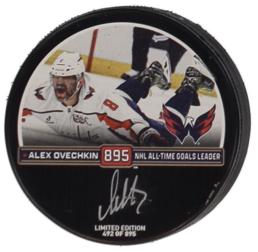 Alexander Ovechkin Signed Capitals Logo All-Time Goals Leader Commemorative Hockey Puck (Fanatics) at PristineAuction.com Alexander Ovechkin Signed Capitals Logo All-Time Goals Leader Commemorative Hockey Puck (Fanatics) at PristineAuction.com