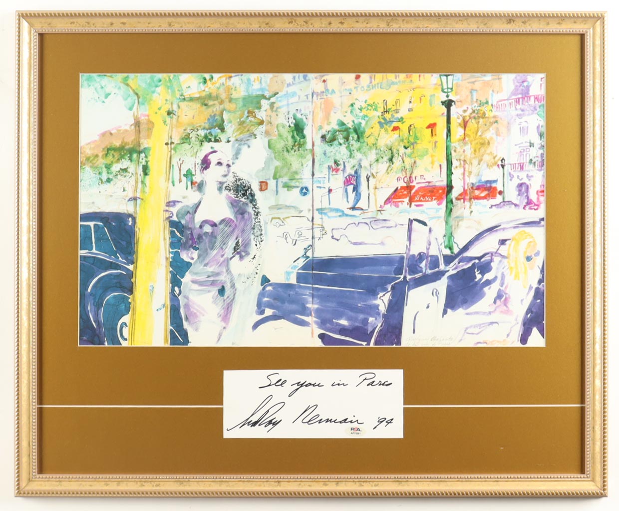 Leory Neiman Signed "See you in Paris" Custom Framed Leroy Neiman Art Display Inscribed "'94" (PSA) at PristineAuction.com Leory Neiman Signed "See you in Paris" Custom Framed Leroy Neiman Art Display Inscribed "'94" (PSA) at PristineAuction.com