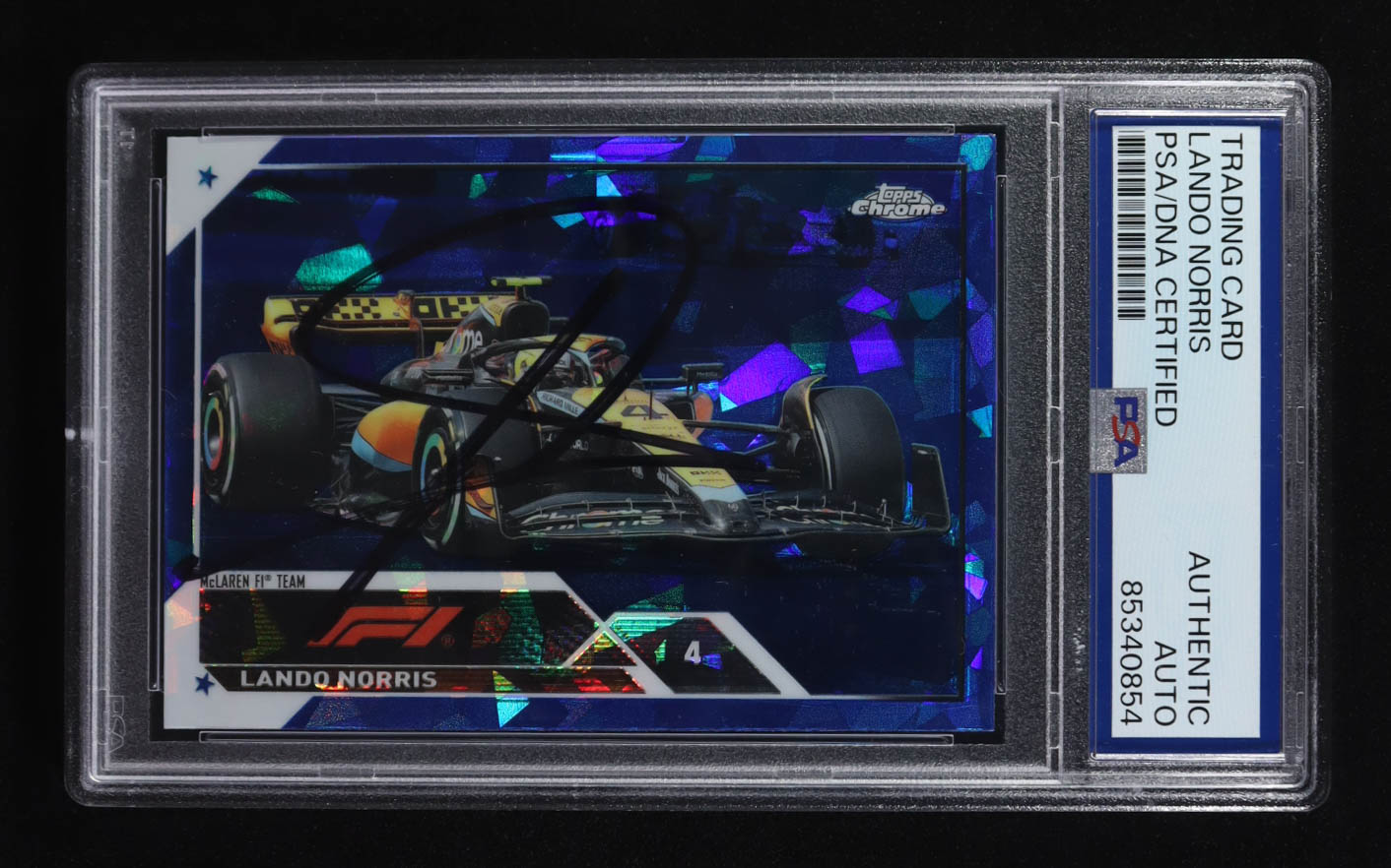 Lando Norris Signed 2023 Topps Chrome Mclaren F1 Team Blue Sapphire #28 (PSA) at PristineAuction.com Lando Norris Signed 2023 Topps Chrome Mclaren F1 Team Blue Sapphire #28 (PSA) at PristineAuction.com