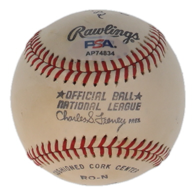 Phil Niekro Signed ONL Baseball with Multiple Inscriptions (PSA) at PristineAuction.com Phil Niekro Signed ONL Baseball with Multiple Inscriptions (PSA) at PristineAuction.com