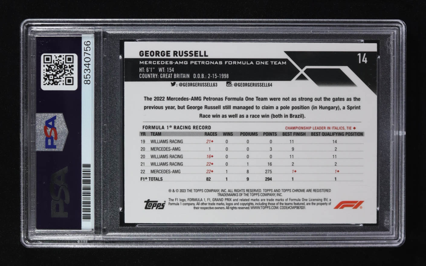 George Russell Signed 2023 Topps Chrome Mercedes-AMG Petronas Formula One Team #153 (PSA) at PristineAuction.com George Russell Signed 2023 Topps Chrome Mercedes-AMG Petronas Formula One Team #153 (PSA) at PristineAuction.com