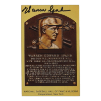 Warren Spahn Signed Hall of Fame Plaque Postcard with Inscription (JSA) at PristineAuction.com