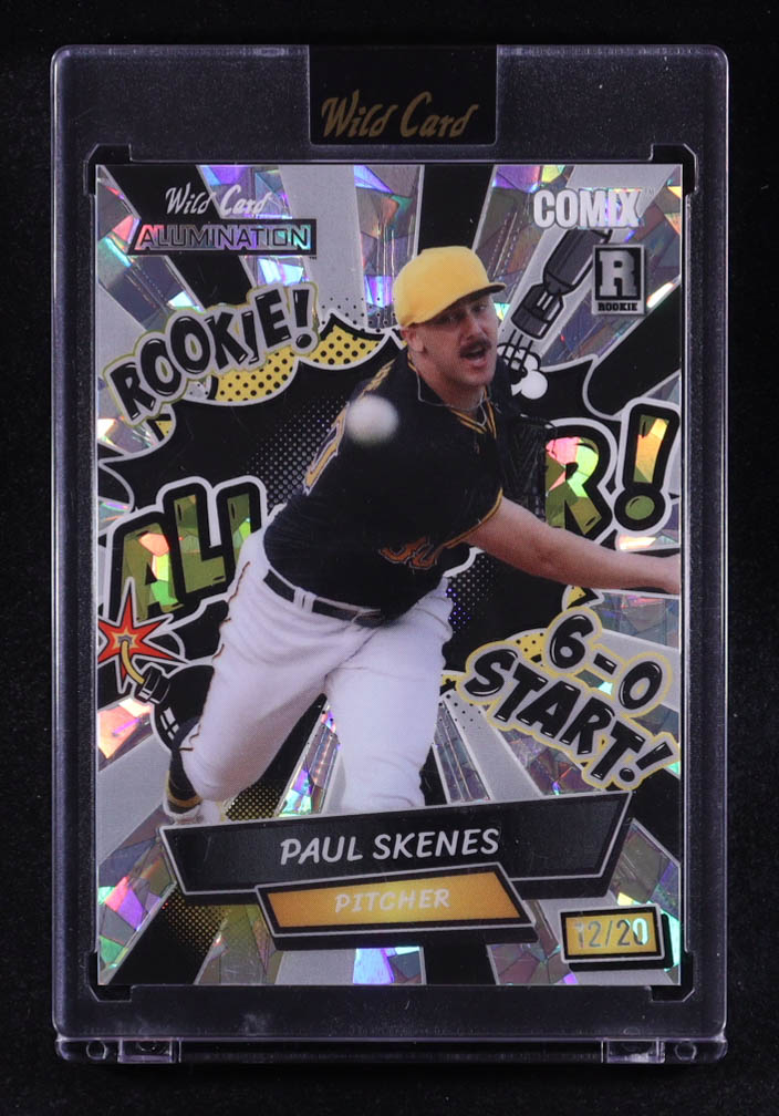 Paul Skenes 2024 Wild Card Alumination Comix All-Star! Black and Gray Crystal Silver #PS4 RC #12/20 at PristineAuction.com Paul Skenes 2024 Wild Card Alumination Comix All-Star! Black and Gray Crystal Silver #PS4 RC #12/20 at PristineAuction.com