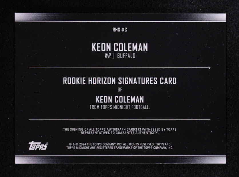 Keon Coleman 2024 Topps Midnight Rookie Horizon Autograph #RHS-KC RC at PristineAuction.com Keon Coleman 2024 Topps Midnight Rookie Horizon Autograph #RHS-KC RC at PristineAuction.com