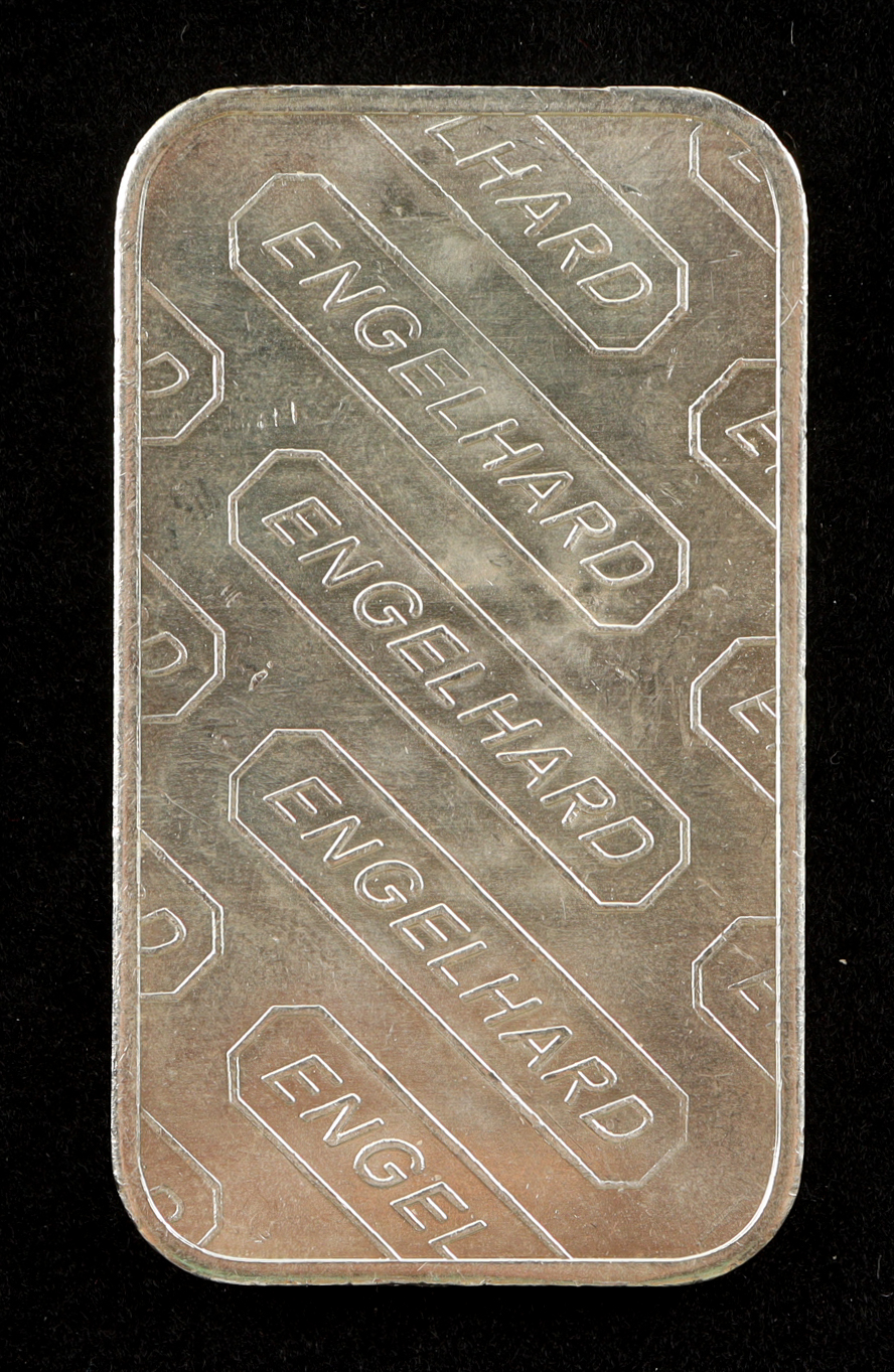 Engelhard 1oz .999+ Silver Bar - Vintage 1980's "Wide E" with MC Logo Back at PristineAuction.com Engelhard 1oz .999+ Silver Bar - Vintage 1980's "Wide E" with MC Logo Back at PristineAuction.com