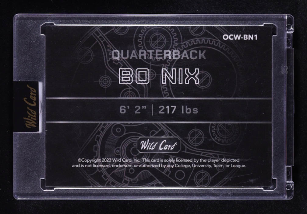 Bo Nix 2023 Wild Card QB1 On the Clock Red and Purple Shimmer #BN1 RC #09/15 at PristineAuction.com Bo Nix 2023 Wild Card QB1 On the Clock Red and Purple Shimmer #BN1 RC #09/15 at PristineAuction.com