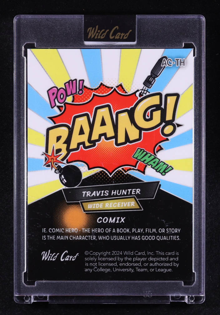 Travis Hunter 2024 Wild Card Alumination Comix Baang! Blue and Yellow Mojo Silver #TH RC #8/12 at PristineAuction.com Travis Hunter 2024 Wild Card Alumination Comix Baang! Blue and Yellow Mojo Silver #TH RC #8/12 at PristineAuction.com