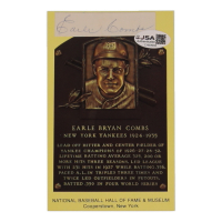 Earle Combs Signed Cut on Hall Of Fame Plaque Postcard (JSA) at PristineAuction.com