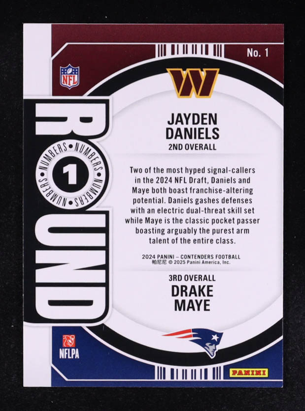 Jayden Daniels / Drake Maye 2024 Panini Contenders Round 1 #1 RC at PristineAuction.com Jayden Daniels / Drake Maye 2024 Panini Contenders Round 1 #1 RC at PristineAuction.com