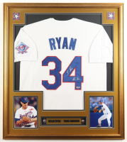 Nolan Ryan Signed Custom Framed Jersey Display Inscribed "K King" with (2) Logo Pins & Name Plaque (PSA) at PristineAuction.com