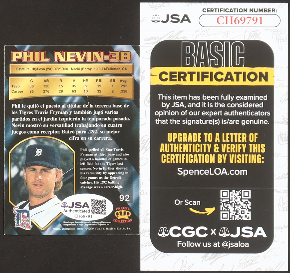 Phil Nevin Signed 1997 Pacific #92 (JSA) at PristineAuction.com Phil Nevin Signed 1997 Pacific #92 (JSA) at PristineAuction.com