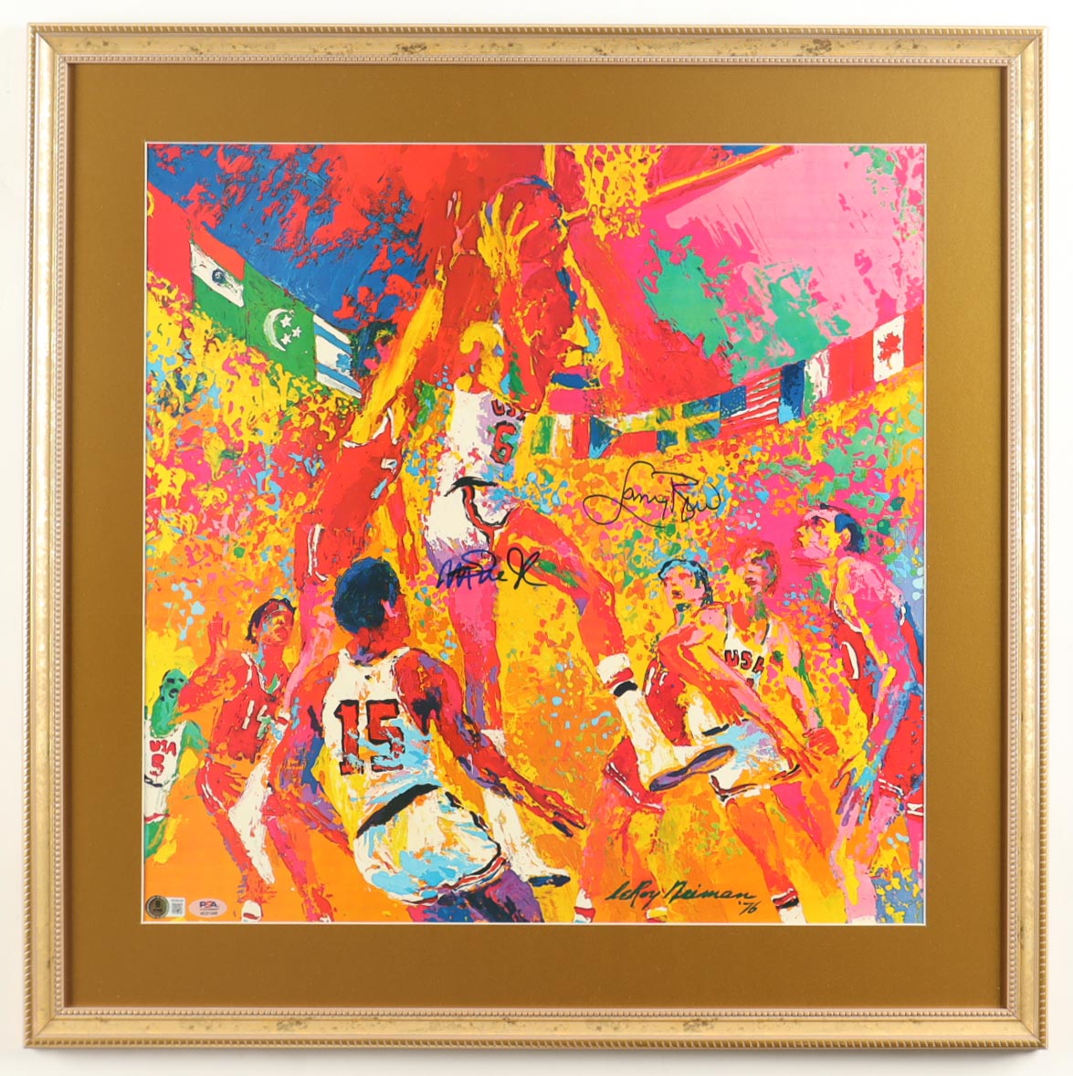 Magic Johnson & Larry Bird Signed Custom Framed Leroy Neiman Art Print Display (PSA & Beckett) at PristineAuction.com Magic Johnson & Larry Bird Signed Custom Framed Leroy Neiman Art Print Display (PSA & Beckett) at PristineAuction.com