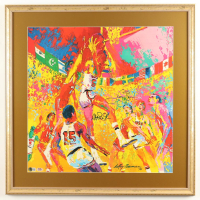 Magic Johnson & Larry Bird Signed Custom Framed Leroy Neiman Art Print Display (PSA & Beckett) at PristineAuction.com