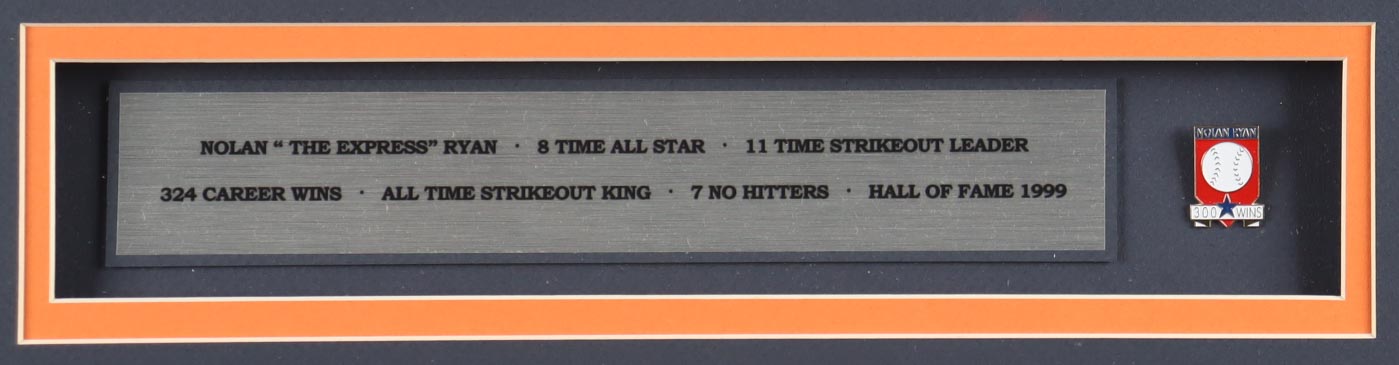 Nolan Ryan Signed Custom Framed Jersey Display Inscribed "K King" with 300 Wins Pin (PSA) at PristineAuction.com Nolan Ryan Signed Custom Framed Jersey Display Inscribed "K King" with 300 Wins Pin (PSA) at PristineAuction.com