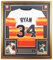 Nolan Ryan Signed Custom Framed Jersey Display Inscribed "K King" with 300 Wins Pin (PSA) at PristineAuction.com