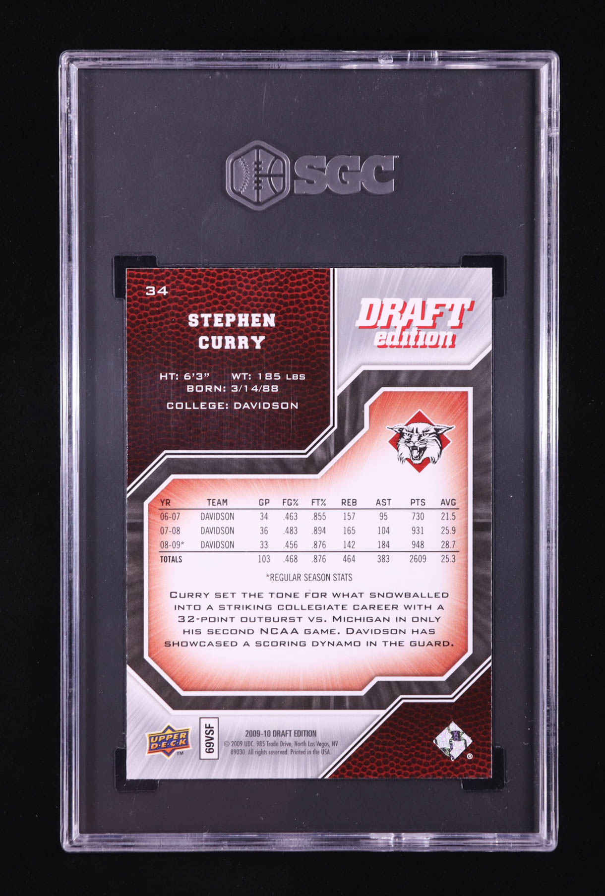 Stephen Curry 2009-10 Upper Deck Draft Edition #34 RC (SGC 10) at PristineAuction.com Stephen Curry 2009-10 Upper Deck Draft Edition #34 RC (SGC 10) at PristineAuction.com