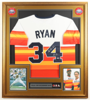 Nolan Ryan Signed Custom Framed Jersey Display Inscribed "The Ryan Express" with (3) Stat Pins (PSA) at PristineAuction.com