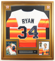 Nolan Ryan Signed Custom Framed Jersey Display Inscribed "The Ryan Express" with Ryan Express Pin (PSA) at PristineAuction.com