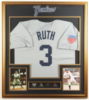 Babe Ruth Custom Framed Jersey Display With (4) World Series Pins at PristineAuction.com