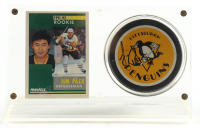 Jim Paek Signed Penguins Logo Hockey Puck Display With 1991-92 Pinnacle #344 RC (Beckett) at PristineAuction.com