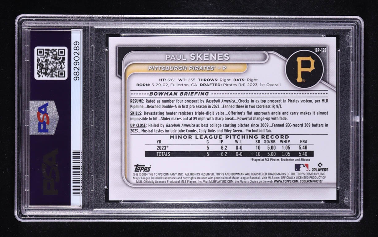 Paul Skenes 2024 Topps Bowman Paper Prospects #BP-125 RC (PSA 10) at PristineAuction.com Paul Skenes 2024 Topps Bowman Paper Prospects #BP-125 RC (PSA 10) at PristineAuction.com