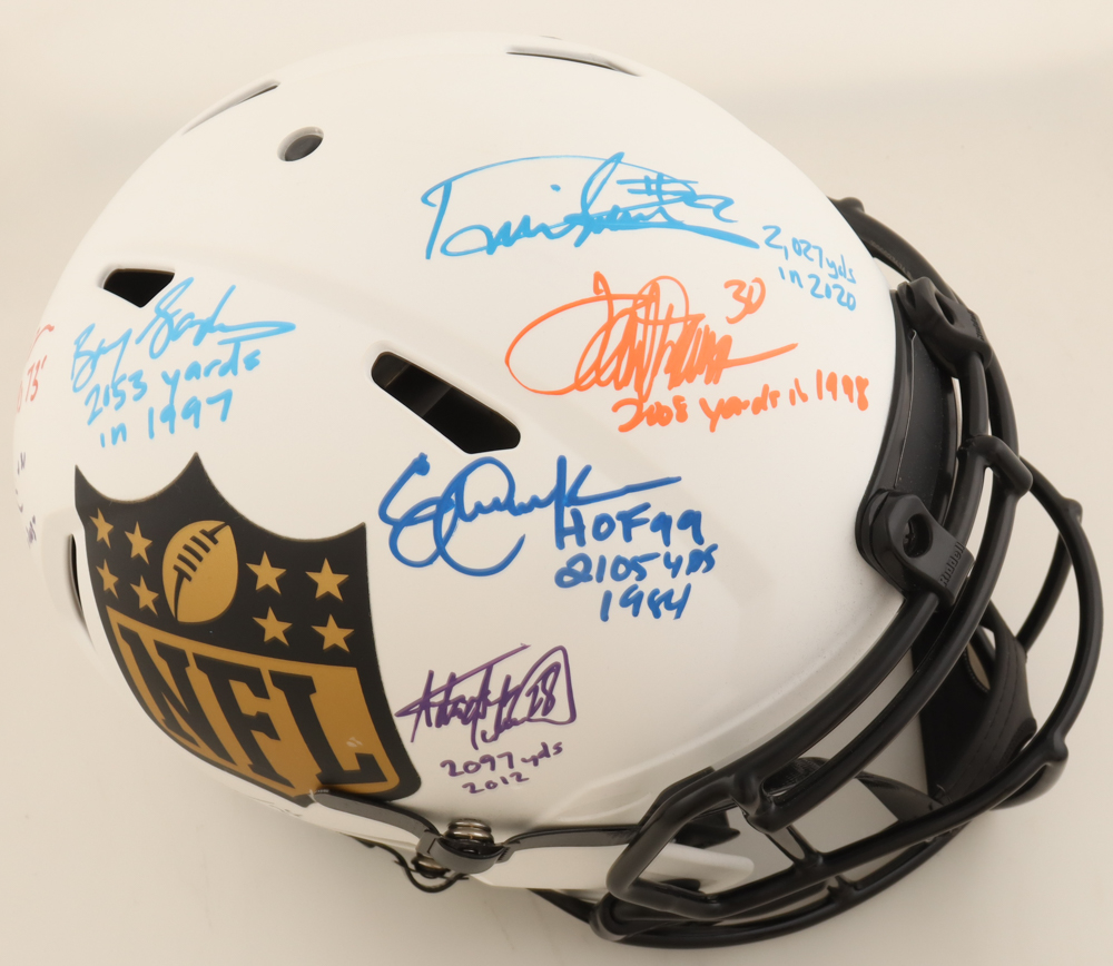 "8 Backs Breaking 2000 Yards" NFL Shield Logo Authentic Full-Size Helmet Signed By (8) Barry Sanders, Eric Dickerson, OJ Simpson, Chris Johnson With Multiple Inscriptions (Beckett & Schwartz) at PristineAuction.com "8 Backs Breaking 2000 Yards" NFL Shield Logo Authentic Full-Size Helmet Signed By (8) Barry Sanders, Eric Dickerson, OJ Simpson, Chris Johnson With Multiple Inscriptions (Beckett & Schwartz) at PristineAuction.com