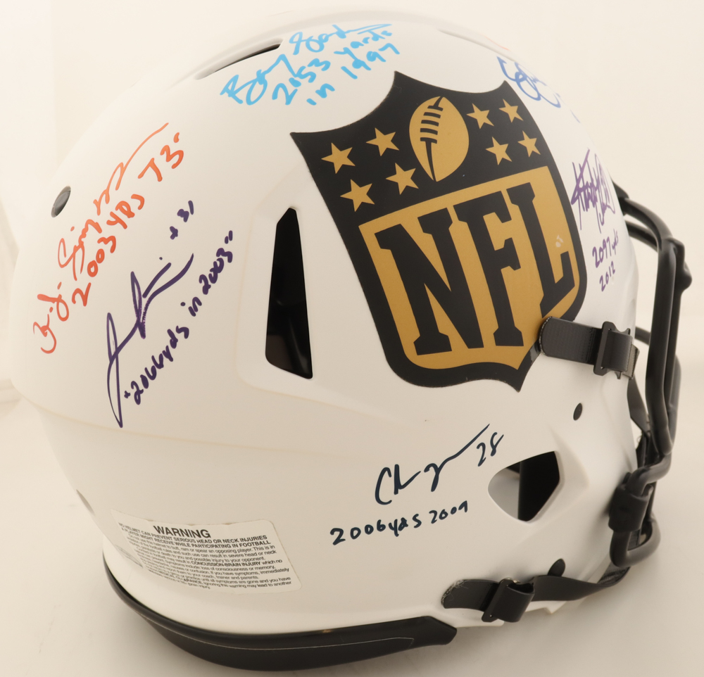 "8 Backs Breaking 2000 Yards" NFL Shield Logo Authentic Full-Size Helmet Signed By (8) Barry Sanders, Eric Dickerson, OJ Simpson, Chris Johnson With Multiple Inscriptions (Beckett & Schwartz) at PristineAuction.com "8 Backs Breaking 2000 Yards" NFL Shield Logo Authentic Full-Size Helmet Signed By (8) Barry Sanders, Eric Dickerson, OJ Simpson, Chris Johnson With Multiple Inscriptions (Beckett & Schwartz) at PristineAuction.com