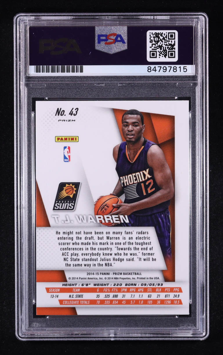 T.J. Warren Signed 2014-15 Panini Prizm Photo Variations #43 RC (PSA | Auto 10) at PristineAuction.com T.J. Warren Signed 2014-15 Panini Prizm Photo Variations #43 RC (PSA | Auto 10) at PristineAuction.com