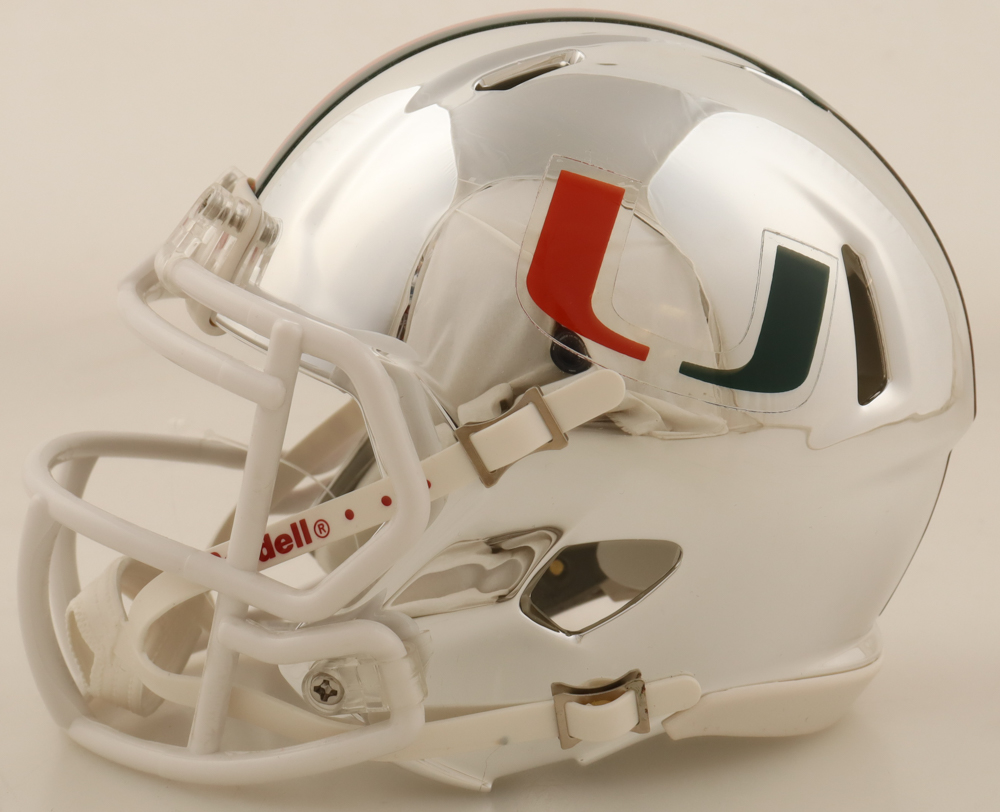 Vinny Testaverde Signed Miami Hurricanes Chrome Speed Mini Helmet Inscribed "Heisman 1986" (JSA) at PristineAuction.com Vinny Testaverde Signed Miami Hurricanes Chrome Speed Mini Helmet Inscribed "Heisman 1986" (JSA) at PristineAuction.com