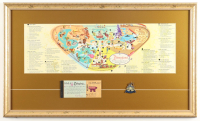1958 Disneyland Custom Framed Vintage On-Site Park Map with Vintage Ticket Book & Castle Pin at PristineAuction.com