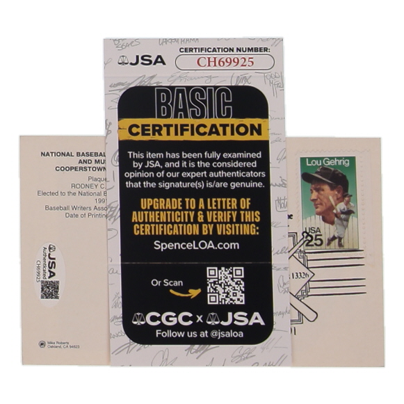 Rod Carew Signed Hall of Fame Plaque Postcard with Lou Gehrig Stamp (JSA) at PristineAuction.com Rod Carew Signed Hall of Fame Plaque Postcard with Lou Gehrig Stamp (JSA) at PristineAuction.com