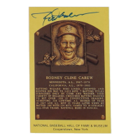 Rod Carew Signed Hall of Fame Plaque Postcard with Lou Gehrig Stamp (JSA) at PristineAuction.com